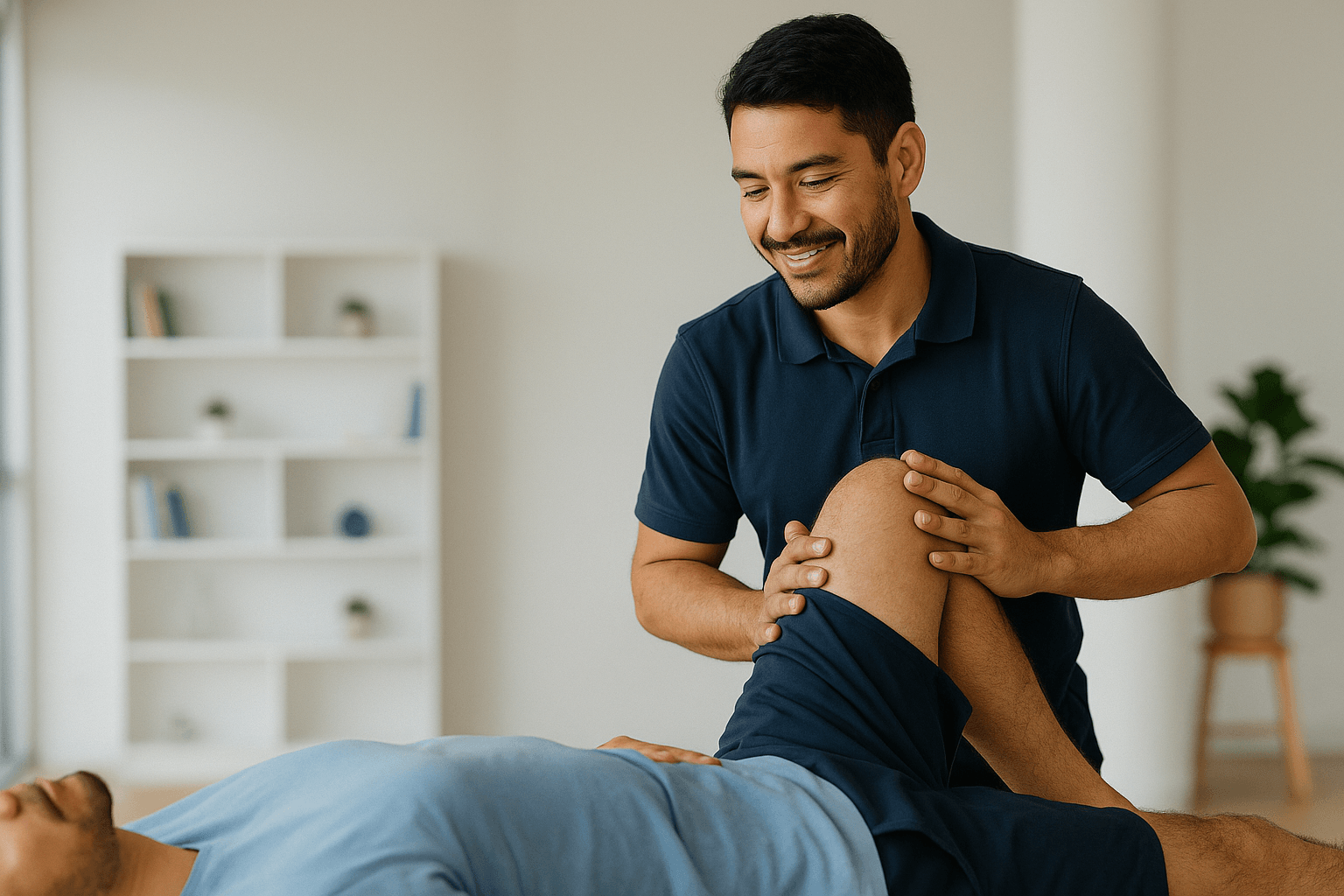 Kinesiólogo atendiendo a paciente